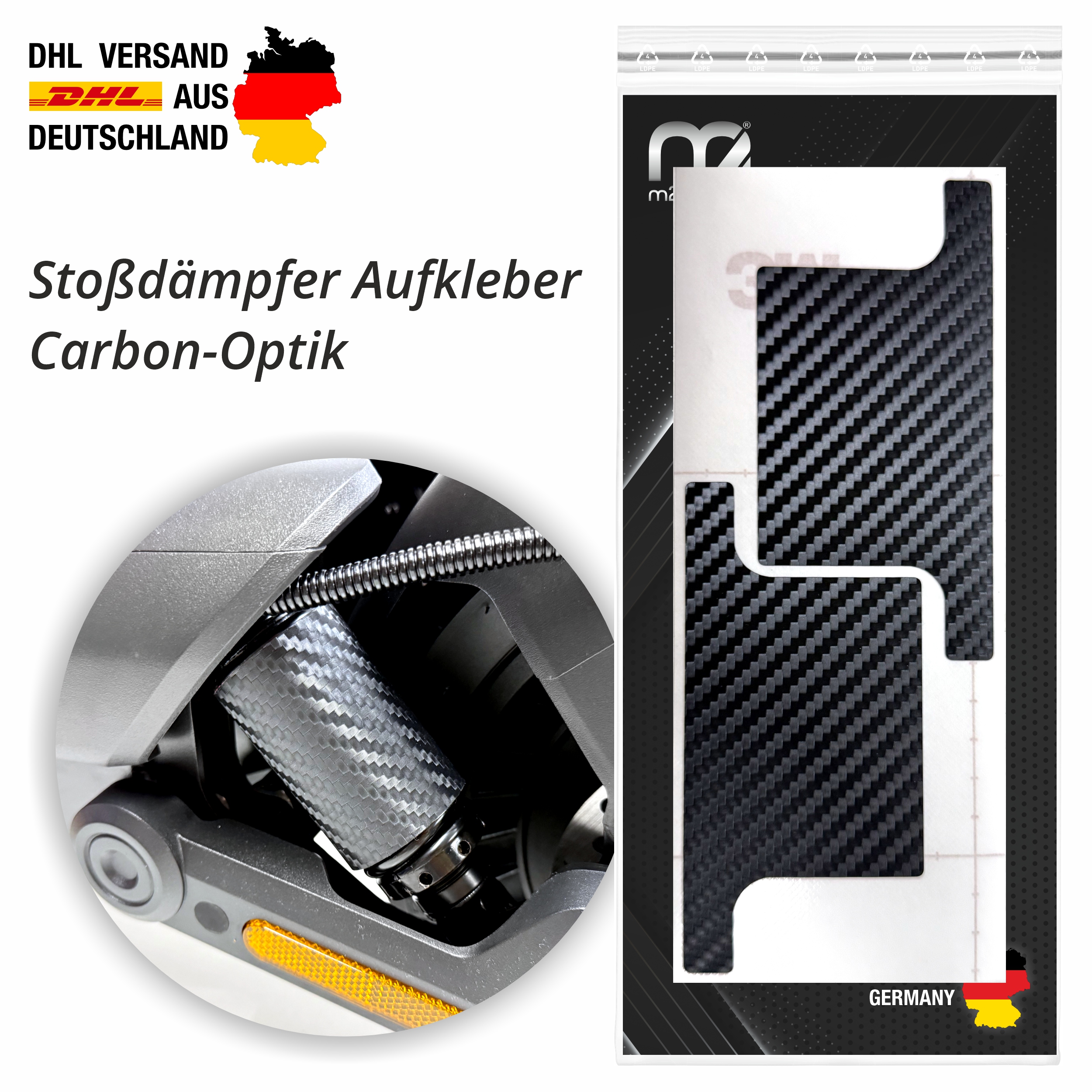 Stoßdämpfer Aufkleber Carbon Optik geeignet für Segway Ninebot MAX G3 D E-Scooter G3D